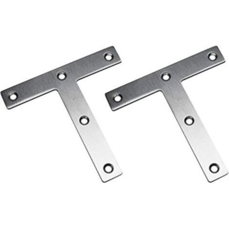 (Lot de 2)Pattes d'assemblage en Forme de T, 120 x 120 mm Supports de Fixation Droits Plats, Plaque de Fixation Meubles, Équerres Plaquées Réparation Support en Acier Inoxydable (1/4)