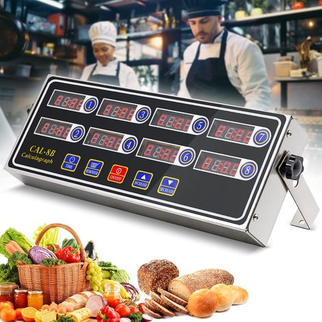 Minuterie Cuisine Commerciale - Minuterie Numérique 8 Canaux - Affichage Grand Écran - Alarme Sonore Réglable - Montage Mural ou Sur Table - Acier Inoxydable (1/5)
