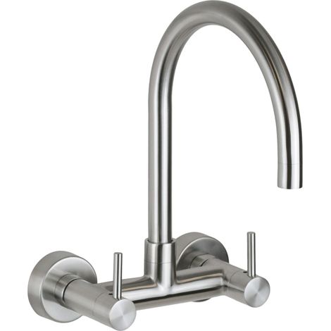 Miscelatore lavello cucina a muro in acciaio inox con canna orientabile alta Pollini AP5589 Acciaio Inox (1/5)