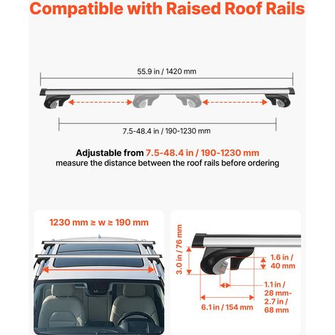 Barres Transversales de Toit, Barre Porte Bagages Charge 90 kg 142 cm, pour Rails de Toit Surélevés avec Écartement 19-123 cm, en A… (1/5)