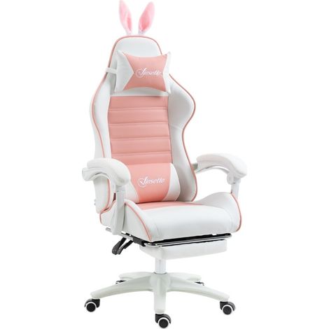 Sedia gaming ergonomica rosa con orecchie da coniglio e poggiapiedi HOMVRA (1/5)