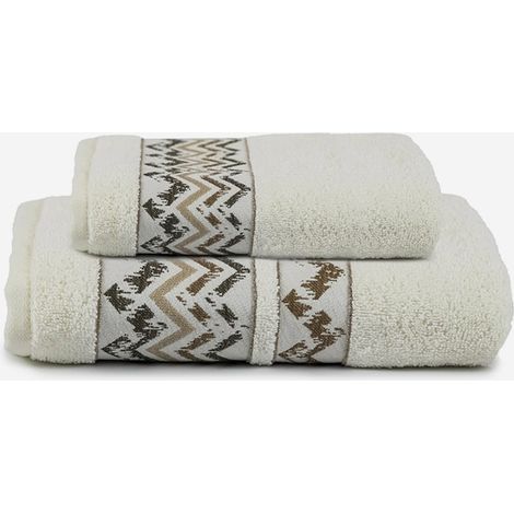 Set asciugamani cotone 1+1 per viso e ospiti Acqualis - Crema (1/3)