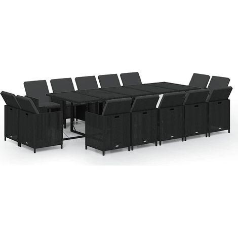 Maison Exclusive - Set Pranzo da Giardino 15 pz con Cuscini in Polyrattan Nero (1/5)
