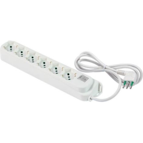 Multipresa omega 6 prese bipasso italo/schuko 2p+t 16a cavo 1,5 m spina a squadra 10a con interruttore automatico luminoso bianco ip20 fanton 404304