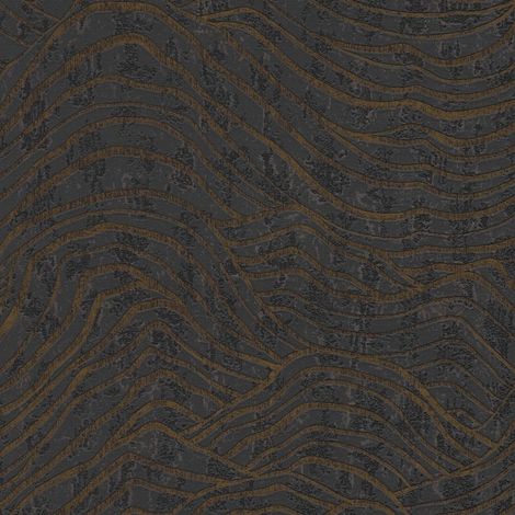 Papier peint graphique marron & noir Tapisserie moderne métallique pour salon Papier peint intissé à motifs de vagues idéal chambre (1/4)