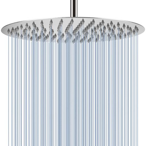 Grande Pomme de Douche au Plafond de 40.5cm - Pommeau de Douche Rond à Haute Pression en Acier Inoxydable 304 pour une Douche Confortable à Basse Pression d"Eau - Installée au Plafond (Chrome) (1/5)