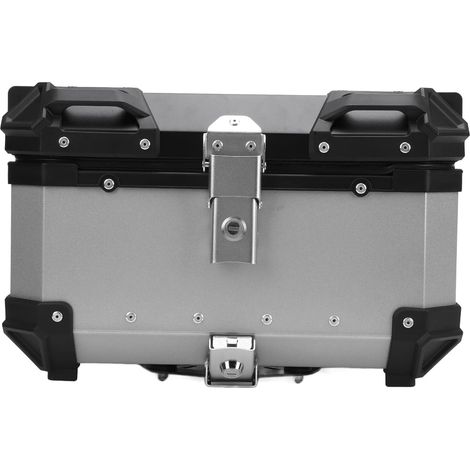 Moto Top Case en Aluminium, Antivol, Universel pour le Stockage du Casque, Coffre en Aluminium Matel Noir (SILVER) (1/4)