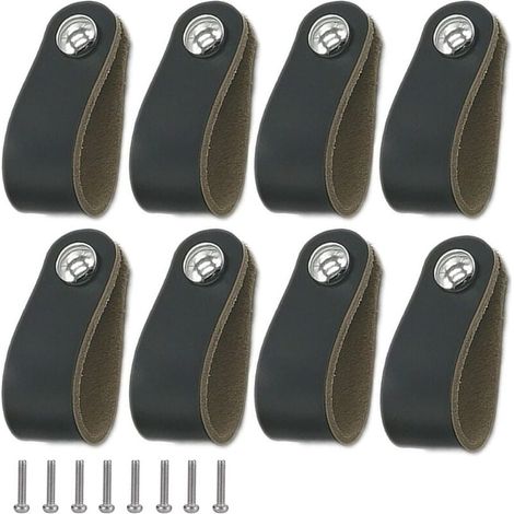 8 Pièces Poignee Cuir, Cabinet Poignée en Cuir Noir, Poignée en Cuir Avec Vis, Poignée de Porte en Cuir PU Souple, Facile à Installer, Convient à Toutes Sortes de Portes et Tiroirs d'Armoires (1/4)