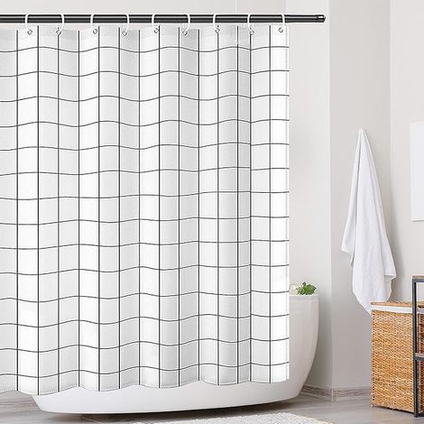 Sollbry Cortina de ducha impermeable de secado rápido, lavable, con dobladillo pesado, de poliéster, con 12 ganchos, 180 x 200 cm (1/5)