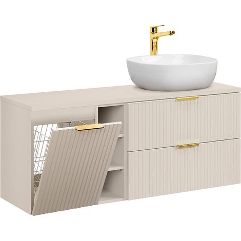 Mueble lavabo individual 140cm 3 compartimientos cesto de ropa Adriel Cachemira (1/4)