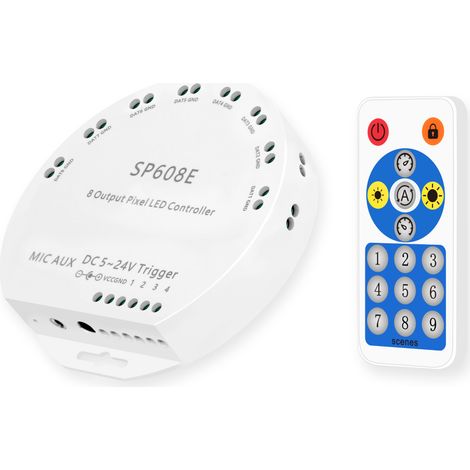 Controlador Regulador para 8 Tiras LED RGB Digital SPI 5-24V DC con Mando RF y APP RGBIC (1/5)