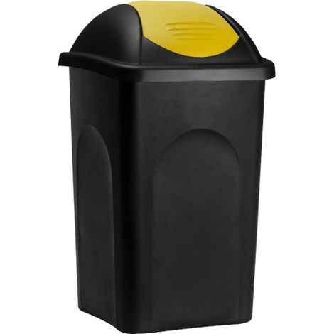 Poubelle domestique 60 l. Jaune et noire. Couvercle rapide (1/3)