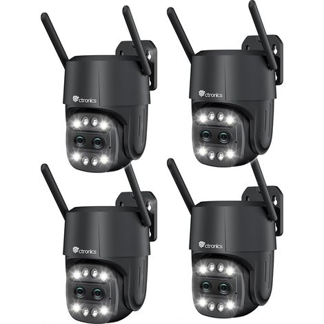 Lot de 4 PTZ Caméra Surveillance WiFi Ctronics avec 2 Objectif, Zoom Hybride 7X， Suivi Auto avec Zoom Auto, Détection Humaine, Vision Nocturne Couleur Noir (1/5)