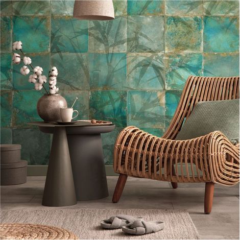 Photo wallpaper Profhome 393141 hot embossed non-woven wallpaper smooth with floral ornaments matt green emerald green turquoise green olive 1.59 m x 2.8 m (1/4)