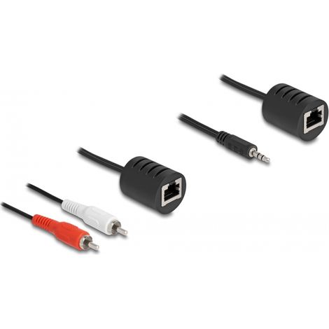 Delock Extensor de audio estÃ©reo RJ45 hembra a conector estÃ©reo de 3,5 mm macho y RJ45 hembra a 2 x RCA macho Cat.5 hasta 50 m, conjunto de 2 piezas