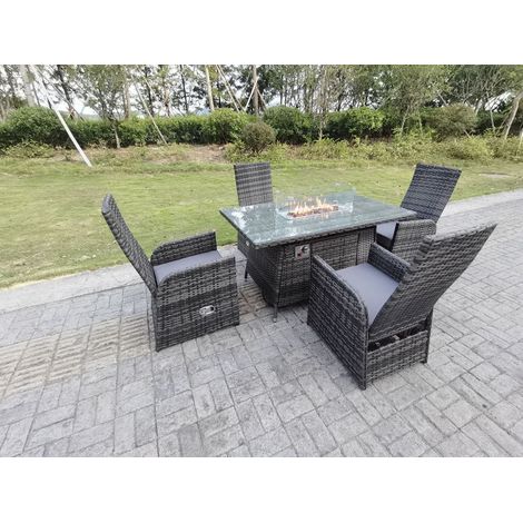 Fimous Rattan Garden Furniture Gas Fire Pit Rectangle Oblong Dining Table And Chairs 4 Seater Plus Rectangular Table (1/5)