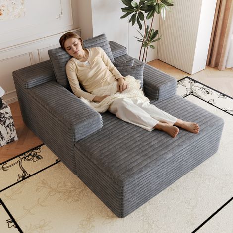 Canapé confortable en velours côtelé (115 x 159 cm), assise profonde, méridienne, canapé modulable sans structure, rembourrage en mousse, livré monté, canapé compressible pour salon, chambre, appartem (1/5)
