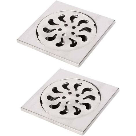 2pcs Siphon de Sol Acier Inoxydable, Grille de Douche Carrée Filtre de Douche Drain de Douche Attrape Cheveux pour Salle de Bain, 90x90x30mm