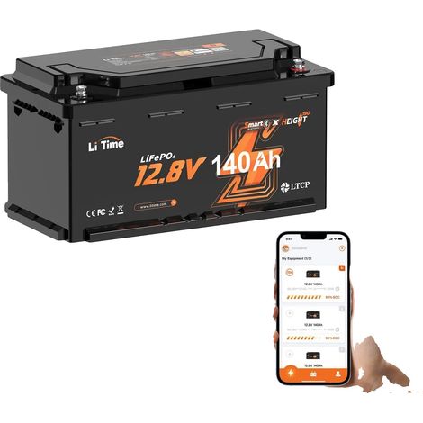 Batterie LiFePO4 à cycle profond, surveillance Bluetooth, haute capacité, noir (1/5)