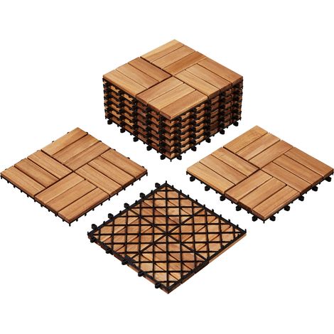 Homevive 10 Piezas Baldosas de Madera de Acacia 30 x 30 cm Baldosas de Suelo Terraza Exterior Azulejos para Balcón Jardín Patio Suelo Antideslizante (1/5)
