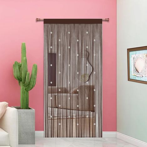 Rideau Fil Rideau De Porte en Perles Rideau Anti Mouches pour Porte Exterieur Moustiquaire Rideaux Exterieur Cloison De Séparation De Pièces (Café, 90x245cm(35x96)) (1/5)