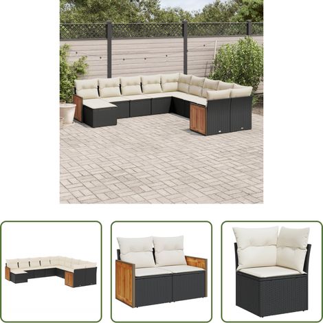 Gartensessel - 11-tlg. Garten-Sofagarnitur mit Kissen Schwarz Poly Rattan (1/5)