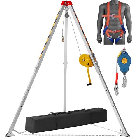 Kit trépied pour espace confiné, 816,4 kg, trépied de sauvetage, pieds 1,34 à 2,15 m câble 30 m protection contre les chutes 10 m, harnais, sac de rangement pour espaces confinés traditionnels (1/5)