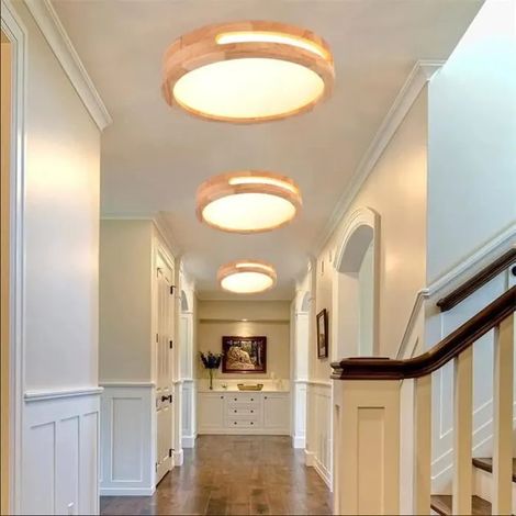 Yowei Lot de 3 Plafonnier LED Bois,Plafonnier Moderne Rond 4500k Luminaire Plafonnier Blanc Chaud pour Salon Chambre,Ø30cm (1/4)