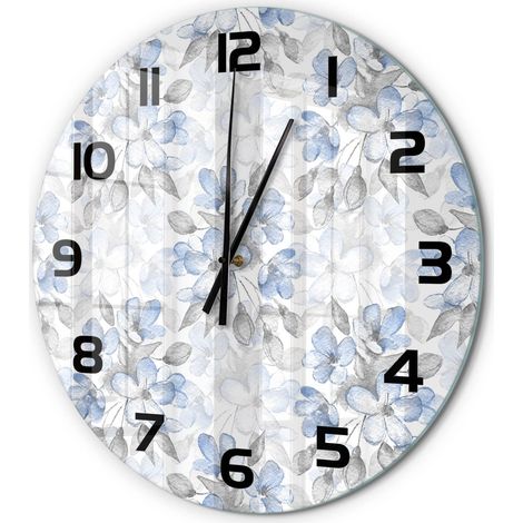 Horloge Murale Ronde Installation Facile Verre Silencieuse pour Salon Cuisine Fleurs délicates fi 60 cm (1/5)