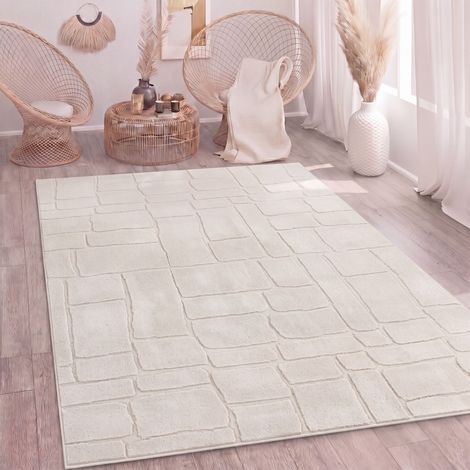 Paco Home Tappeto Soggiorno Pelo-Alto Scandi Boho Geometrico Tinta-Unita Lavabile Crema 200x280 cm (1/5)