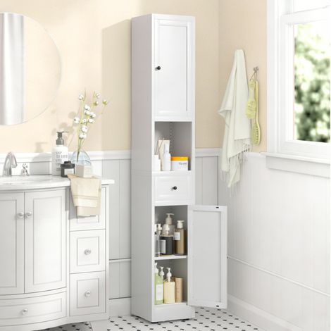 Armadio bagno 30x30x180 cm in metallo bianco 5 livelli, salvaspazio – MEUBLIV (1/5)