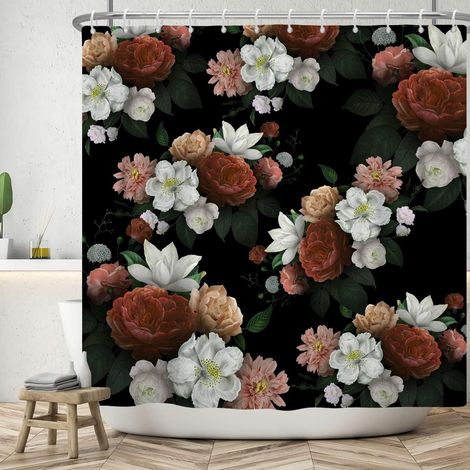 Floral Rideau de Douche Coloré Fleur Plante Salle de Bains Rideau Imperméable Baignoire Décoration Rideaux Décor À La Maison avec Crochets pour Salle De Bains 183x188cm (1/5)