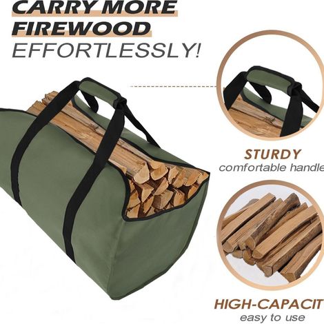 Bolsa resistente y duradera para transportar leña, apta para estufas de leña grandes, con asas, ideal para acampar. (1/5)
