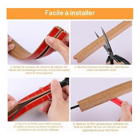 Flexible Cable Tidy for Flooring Self Adhesive PVC Floor Cable Protector Cable Cover Cable Tidy Cable Cover for Home, Office, Warehouse, Wood Grain