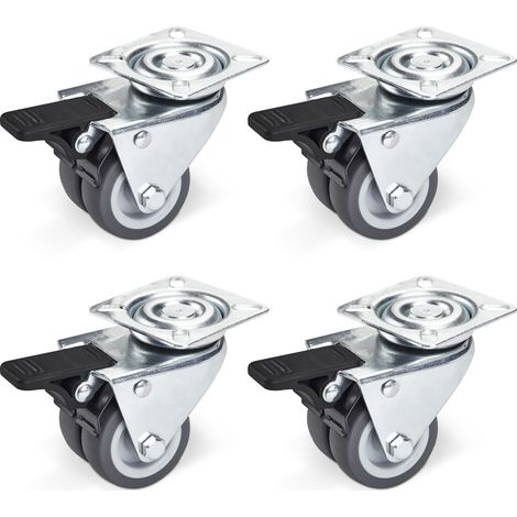 4er Set Doppel Lenkrolle mit Bremse 50 mm, Tragkraft 400 kg, nutzbar als Rollen für Möbel, Palettenmöbel oder als Transportrolle, Strandkorbrollen von SO-TECH (1/5)