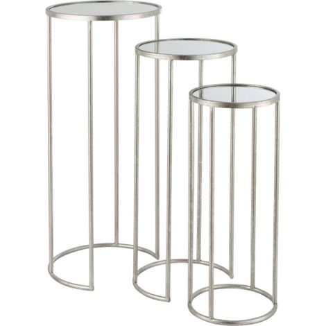 Lot de 3 Tables Gigognes Miroir "Loa" 80cm Argent