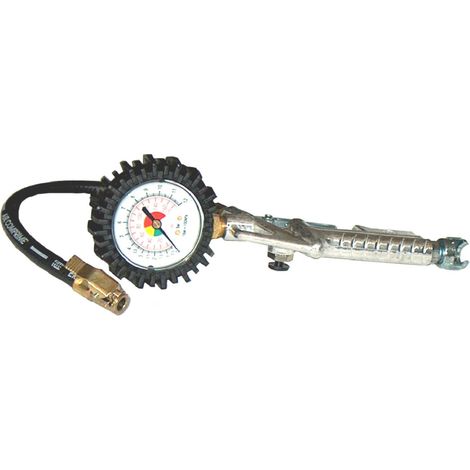 Pistola di gonfiaggio con manometro Ø 63 mm bar 0:10 con tubo di gomma e testina