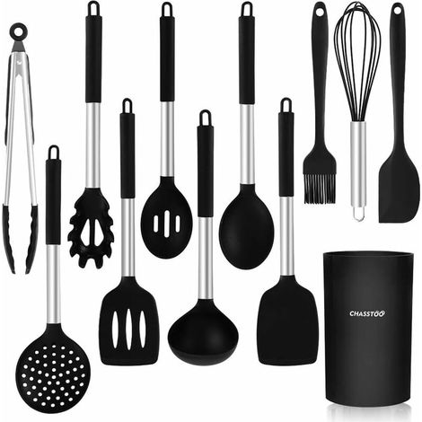 Silicone Cooking Utensils, 12 pcs Heat Resistant Silicone Utensils, Kitchen Utensil Set for Cooking, Includes Spoon/Spatula/Storage Jar