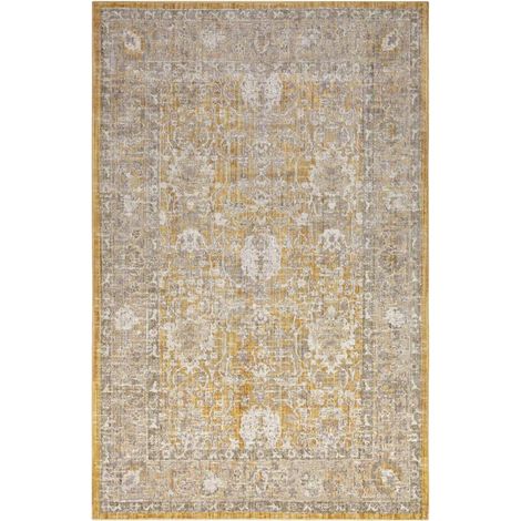 Tapis exterieur 200 x 280 cm, kilim oriental, beige, jaune, gris, structure tissée résistante, design authentique adapté terrasse et jardin