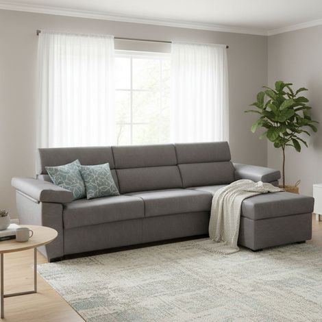 Dmora - Sofá cama con península Tolle, Sofá esquinero convertible para salón, acolchado, desenfundable, 100% Made in Italy, 285x160 h100 cm, Gris (1/5)