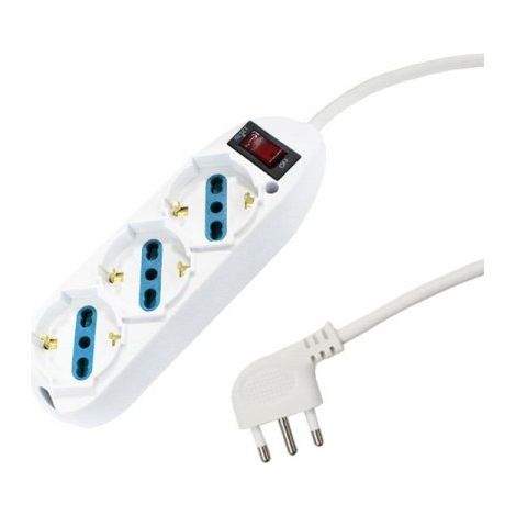 Multipresa Ciabatta Elettrica Cavo 5M Con 3 Posti Prese Universale 10/16A Schuko e Interruttore Spina 10A Laterale Bianco