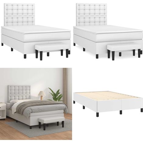 Sommier à lattes de lit avec matelas blanc 120x190cm similicuir - Sommier - Matelas ensaché (1/5)