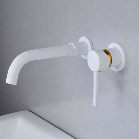AMXCNOY ZVD Wandarmatur für Waschtische, hochwertige Messing-Wandarmatur, Einbauarmatur für Badezimmer, Warm- und Kaltwasserarmatur mit 360°-Schwenkarm, Weiß (1/5)