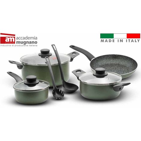 Batteria di Pentole Natura Più 9 Pezzi Verde Antiaderente con Manici Cool Touch (1/2)