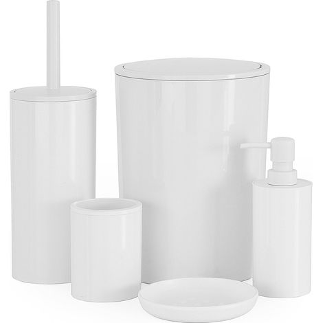 Set accessori bagno da appoggio 5 pezzi in plastica bianco Glim