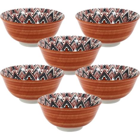 Set de 6 bols en porcelaine orange mandala (Ø15cm) - MANDALA (1/4)