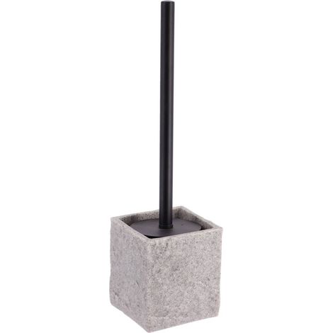 Eckige polyresin-wc-bürste mit steineffekt und mattschwarzem stiel - grau - Tendance