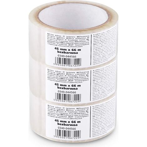 Scley 3 pezzi Nastro per Imballo, larghezza del nastro 45mm, lunghezza 66m, Nastro da imballaggio PP, nastro trasparente, Nastro di imballaggio per trasloco, ristrutturazione, A0340-040366
