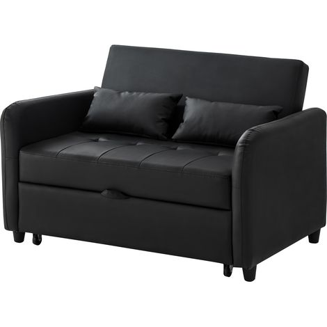 Sofá cama convertible de 2 plazas con respaldo ajustable en 3 posiciones, PU impermeable, negro (1/5)
