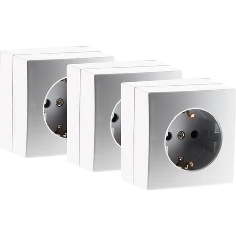 Lot de 3 prises Schuko saillie 16A Bel'Vue - Argent - Zenitech (1/5)